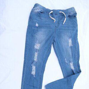 AWESOME STRETCHY JEANS RIPPED RAW HEM DISTRESSED XL SKINNY LEG